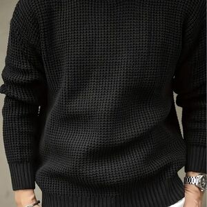 Zaful Black Textured Waffle-Knit Crewneck Sweater